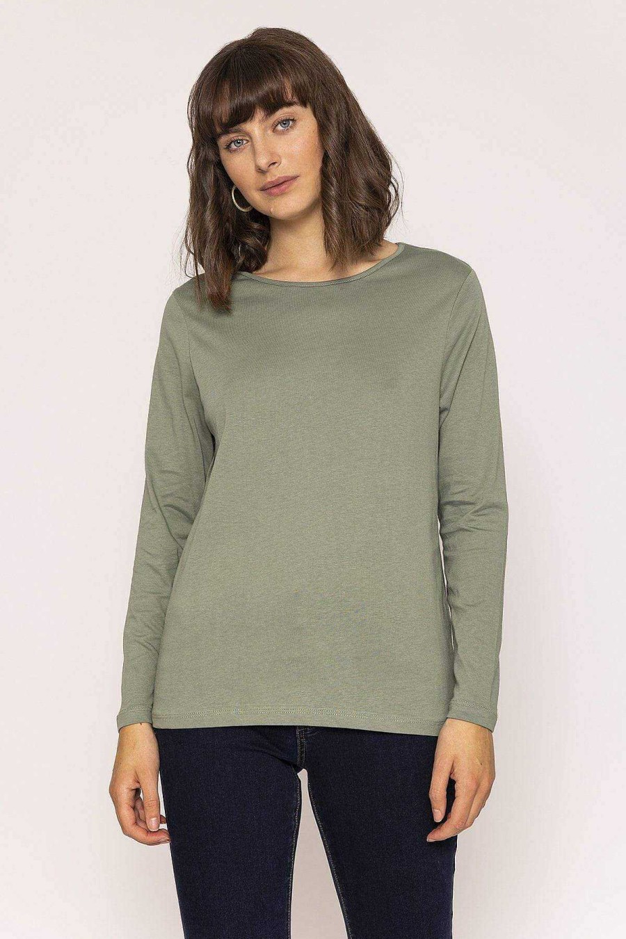 Tops & Blouses | Kelly & Grace Weekend Long Sleeve Basic Tee In Khaki