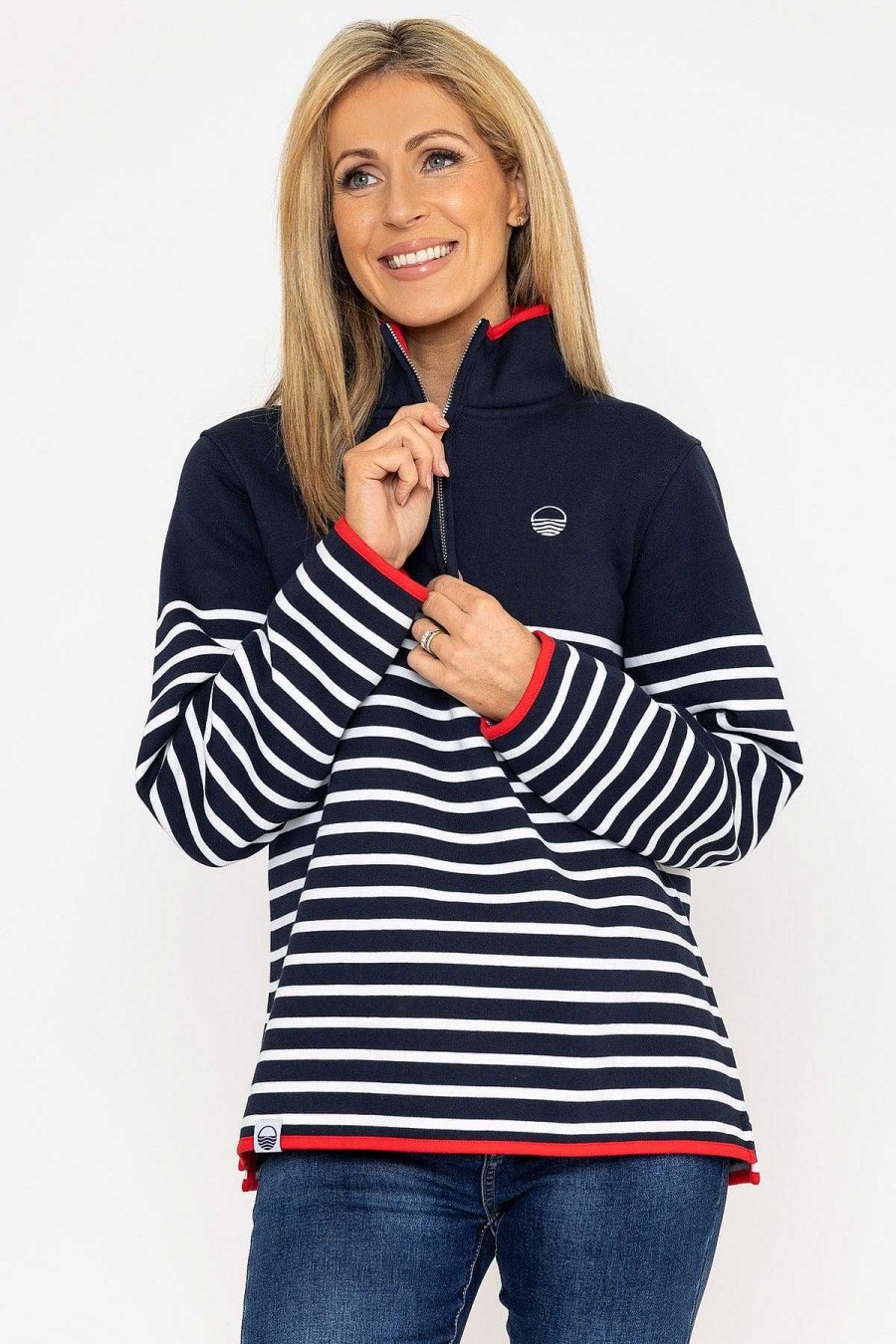 Hoodies & Sweatshirts | West Quay 1/2 Zip Stripe Sweatshirt In Navy