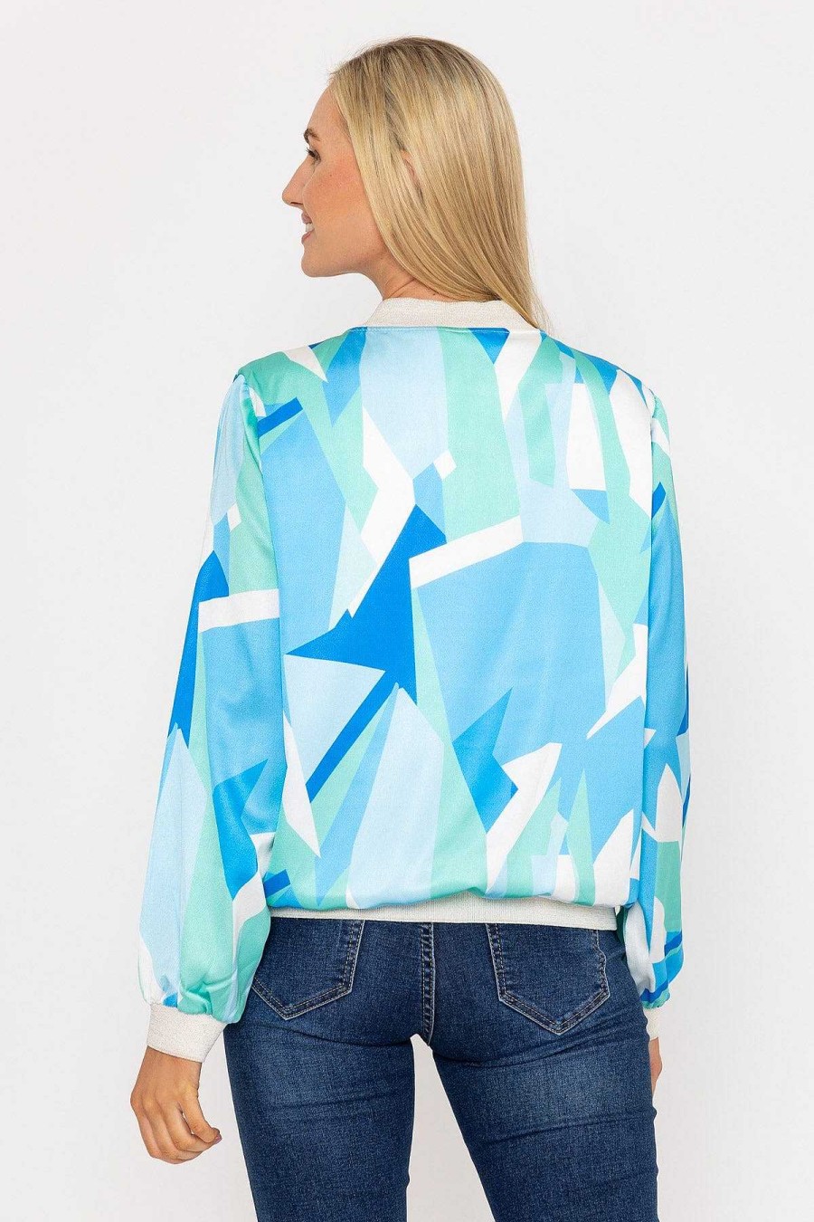 Coats & Jackets | Pala D'oro Blue Printed Bomber Jacket