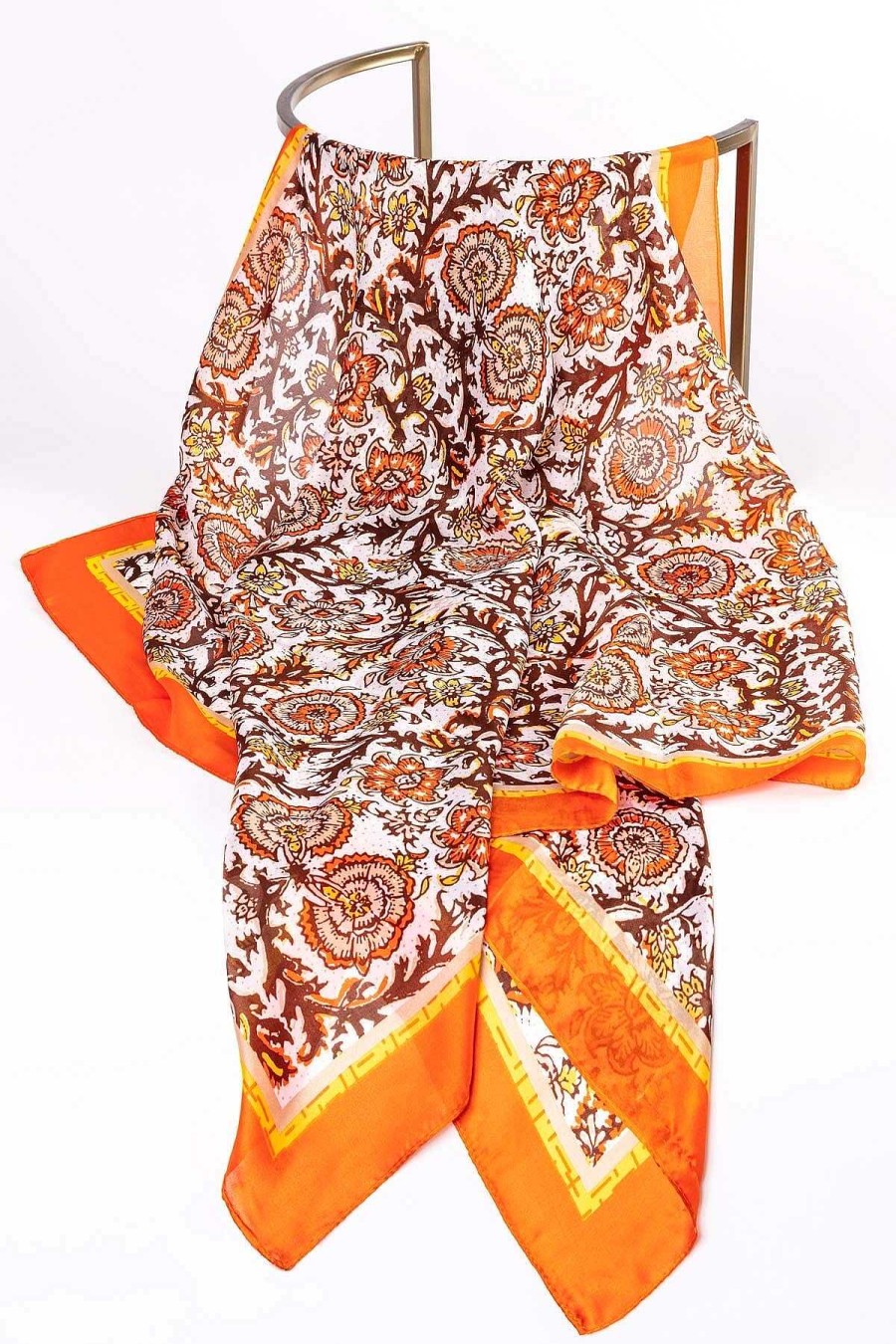 Accessories | SOUL Accessories Silk Blend Floral Scarf In Orange