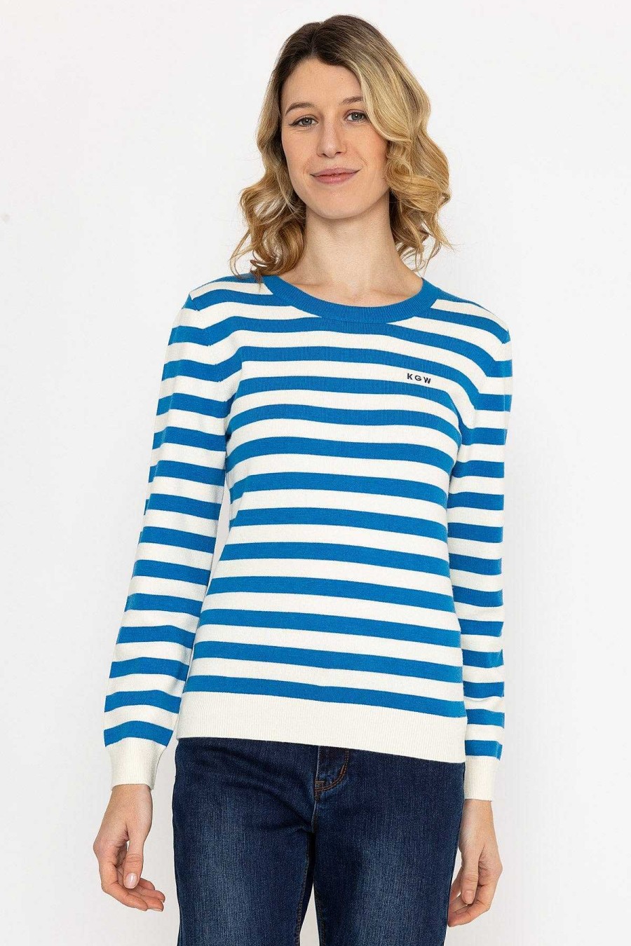 Jumpers & Cardigans | Kelly & Grace Weekend Stripe Crew Neck In Navy