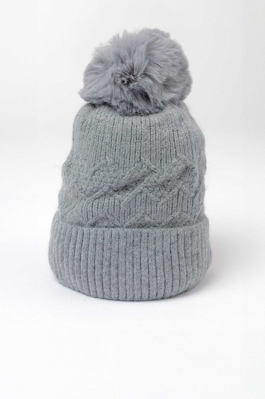 Hats | SOUL Accessories Grey Cable Knit Beanie With Pom