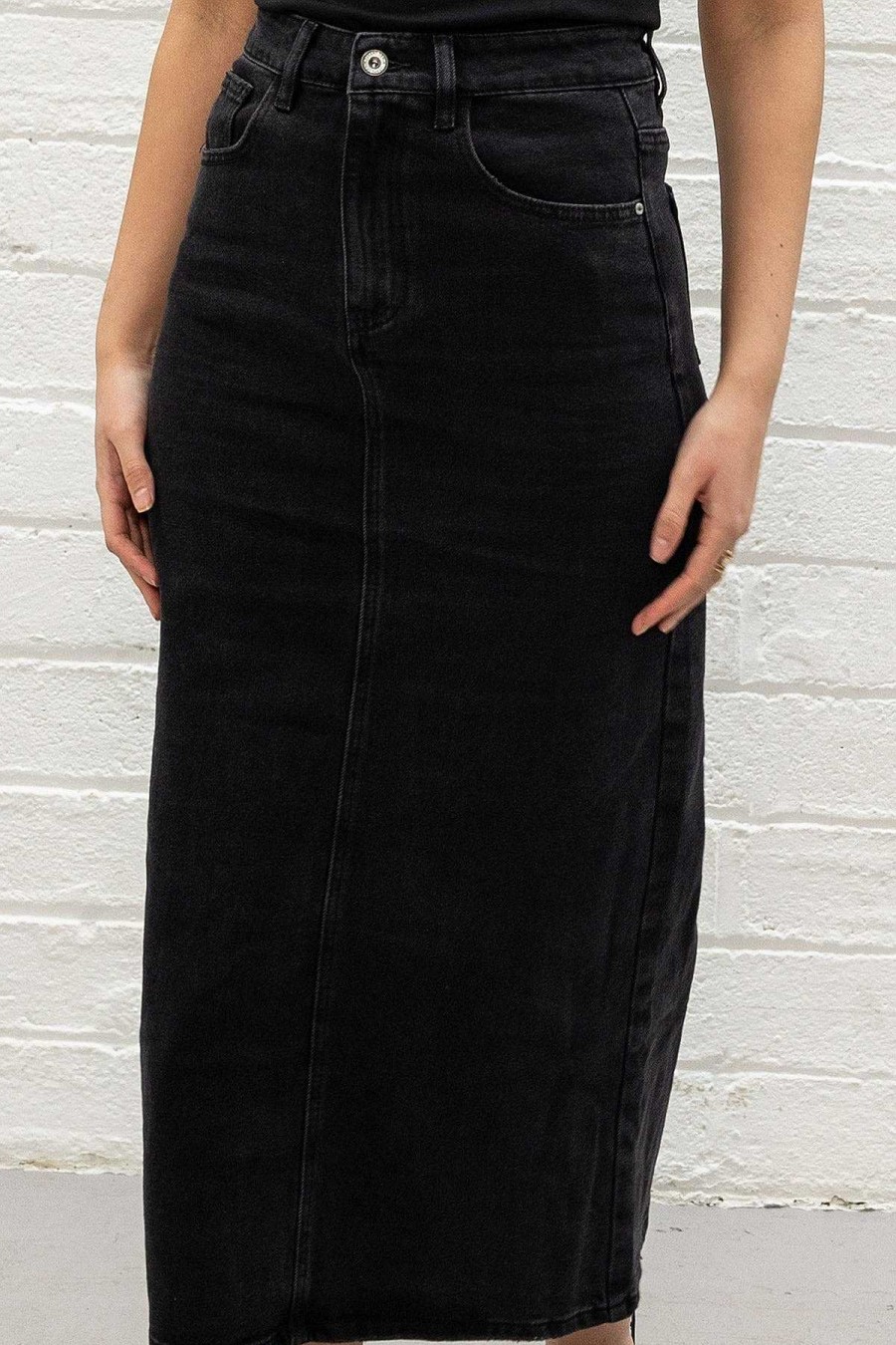 Skirts & Shorts | Pala D'oro Sport Black Denim Midi Skirt