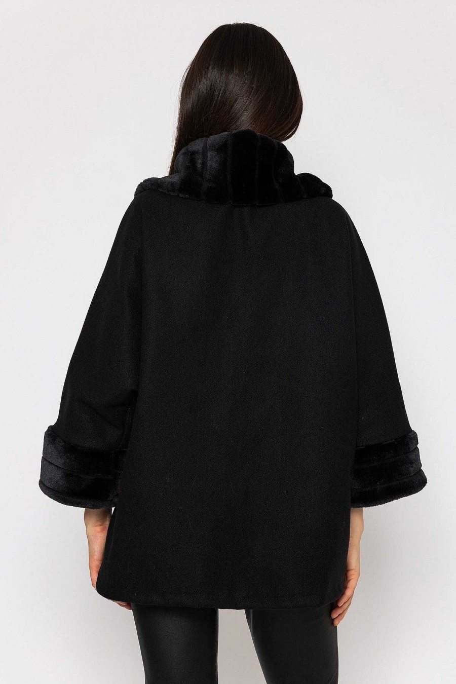 Coats & Jackets | Pala D'oro Faux Fur Trim Jacket In Black