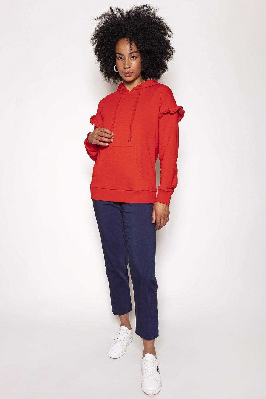 Hoodies & Sweatshirts | Kelly & Grace Weekend Frill Sleeve Hoody In Red