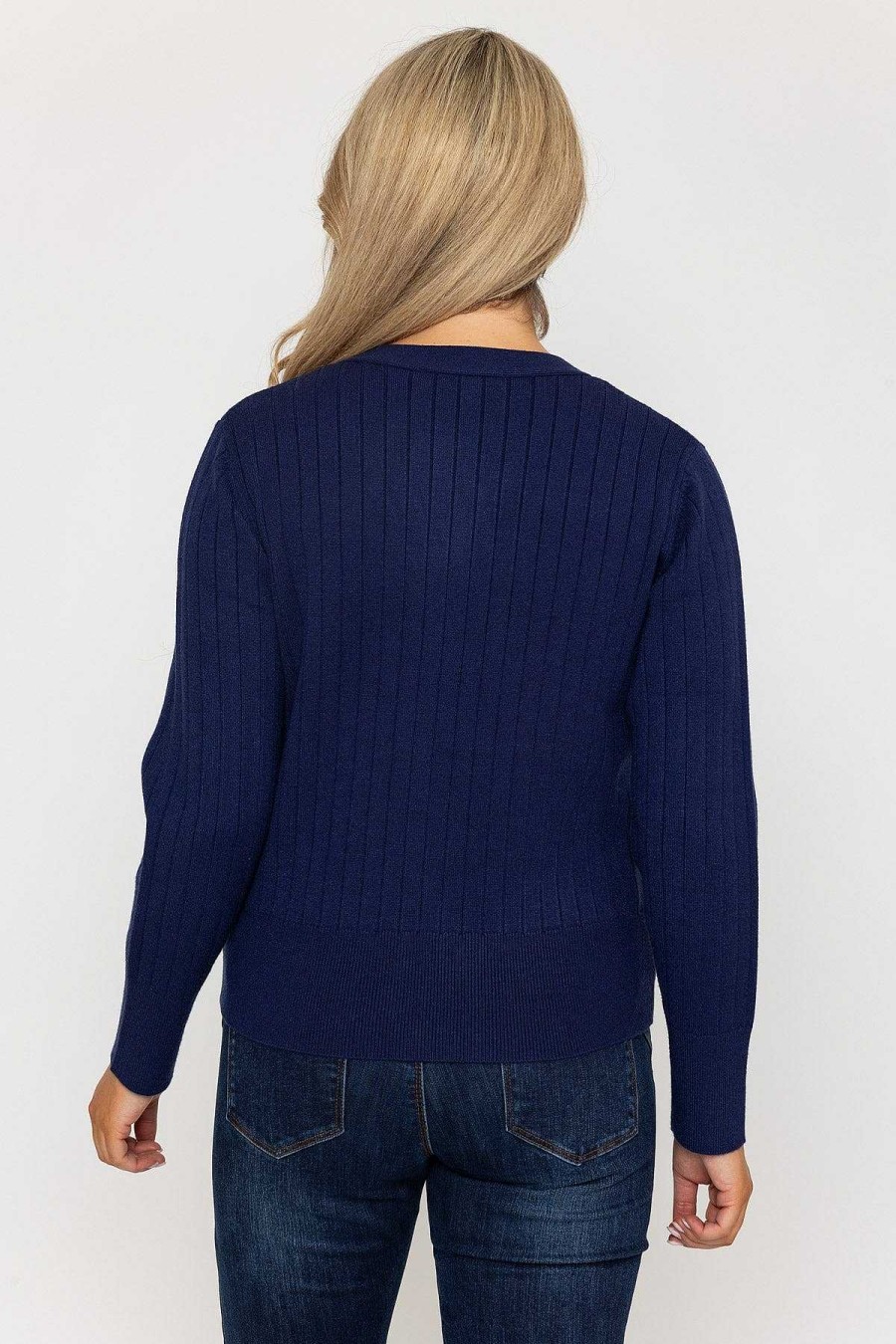 Jumpers & Cardigans | Kelly & Grace Weekend Rib Crop Cardigan In Navy