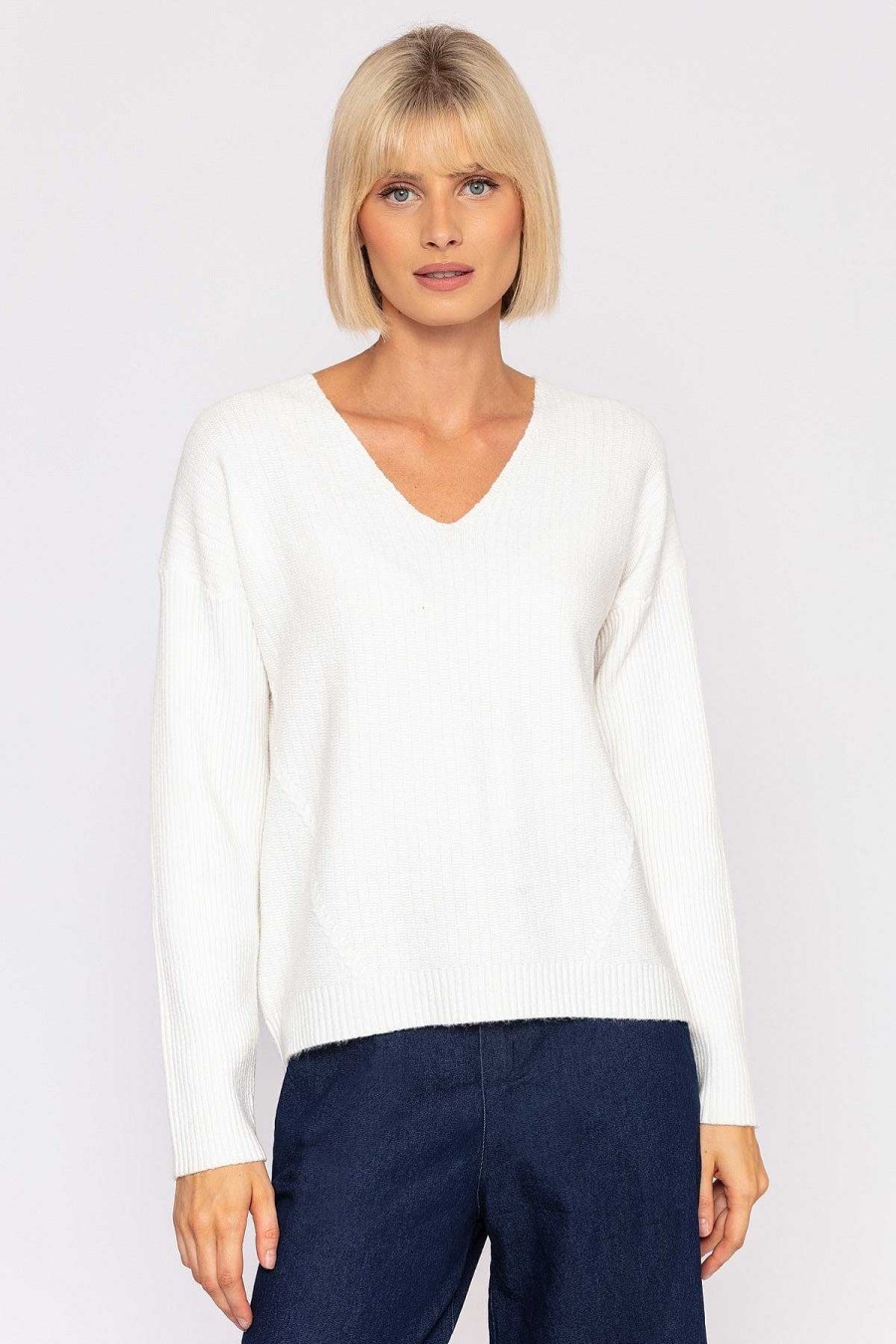 Jumpers & Cardigans | J'aime la Vie V-Neck Knit In Ecru