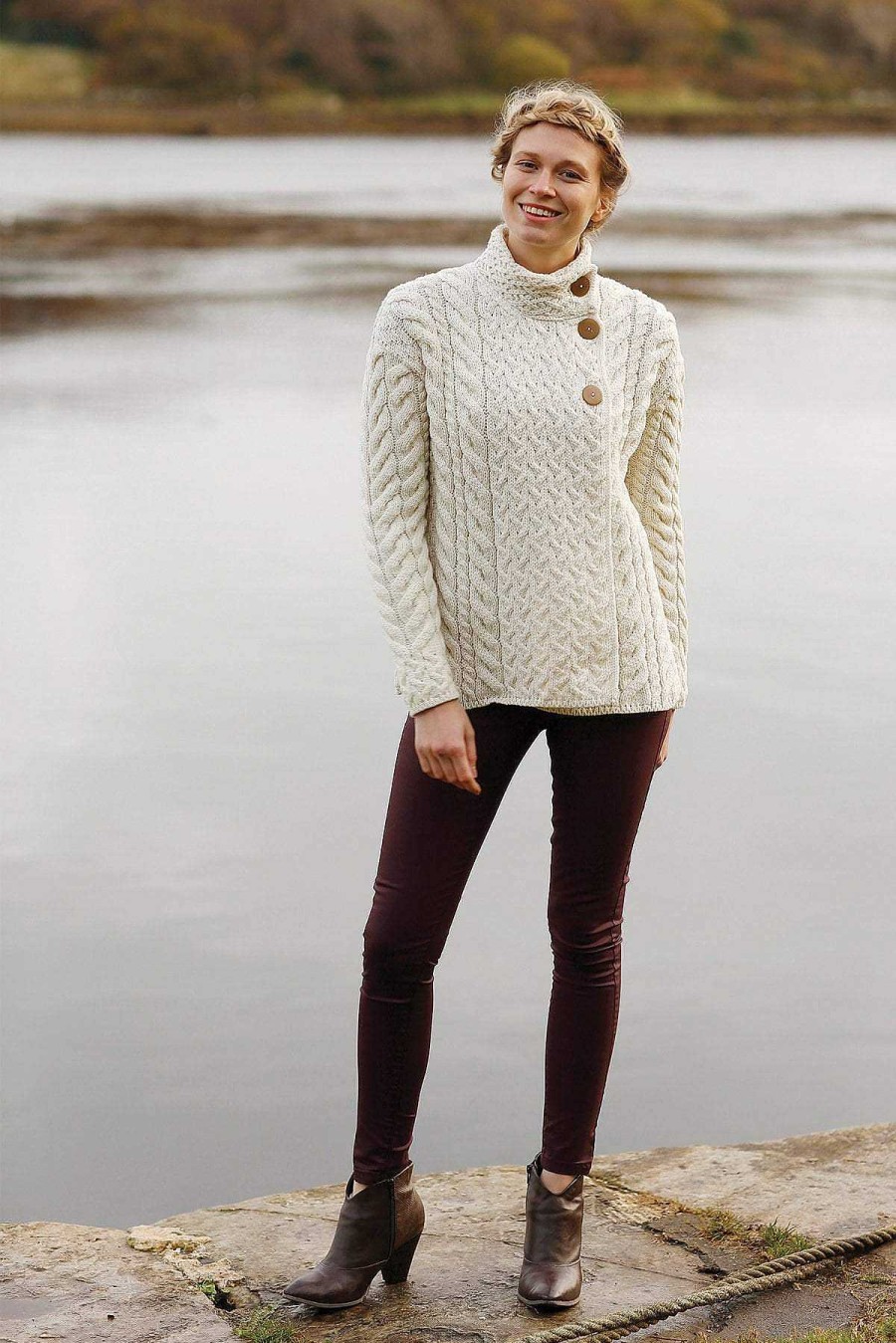 Jumpers & Cardigans | Aran Woollen Mills Super Soft 3 Button Merino Wool Cardigan In White