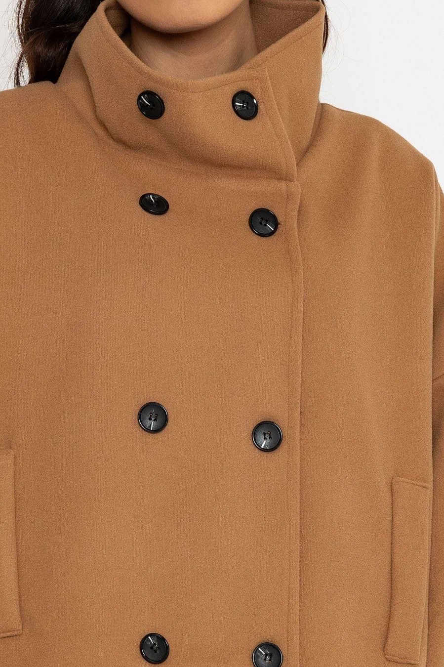 Coats & Jackets | Pala D'oro Short Funnel Neck Jacket In Camel