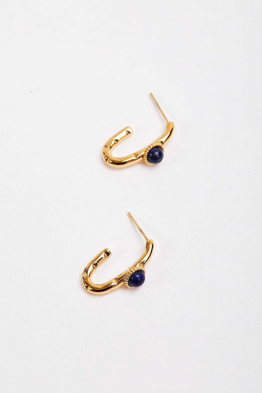 Boxed Gifts | Joularie Blue Stone Open Hoop Earrings