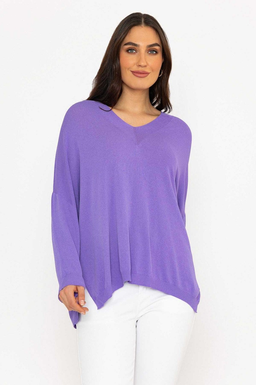 Jumpers & Cardigans | Pala D'oro Oversized V-Neck Jumper In Purple