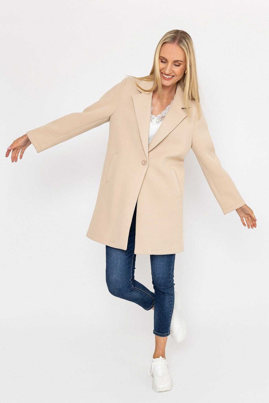 Coats & Jackets | Pala D'oro Cream Scuba Fabric Coat