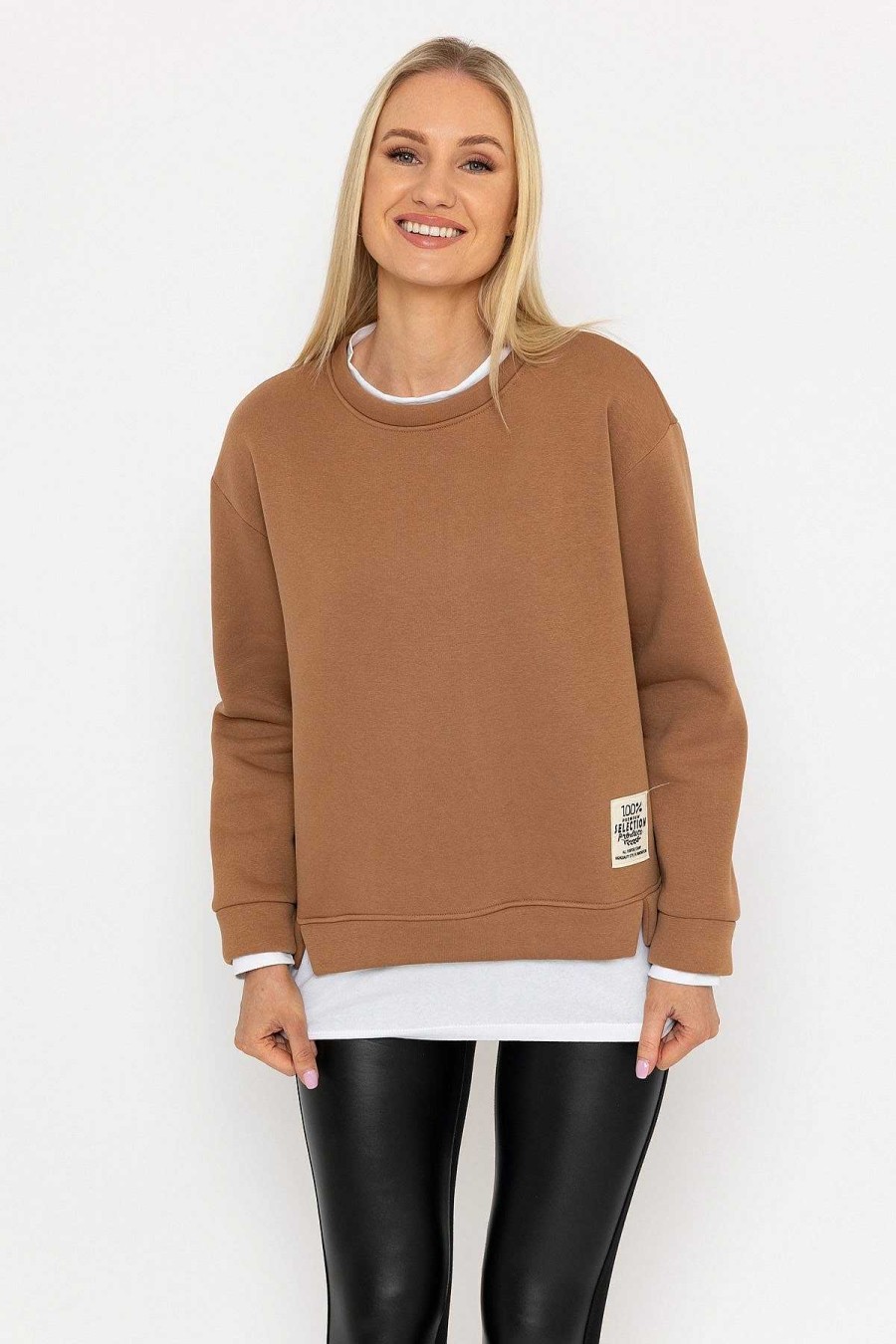 Hoodies & Sweatshirts | Pala D'oro Camel Sweatshirt With White Insert