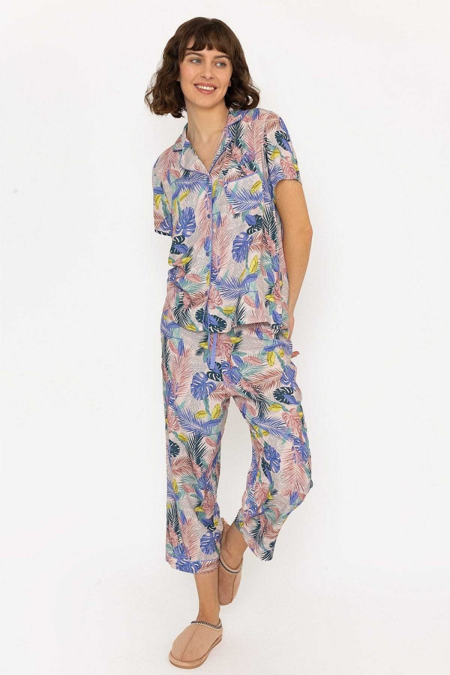 Nightwear | Cherish Accessories Pyjama Set With 3/4 Leg In Pink Print