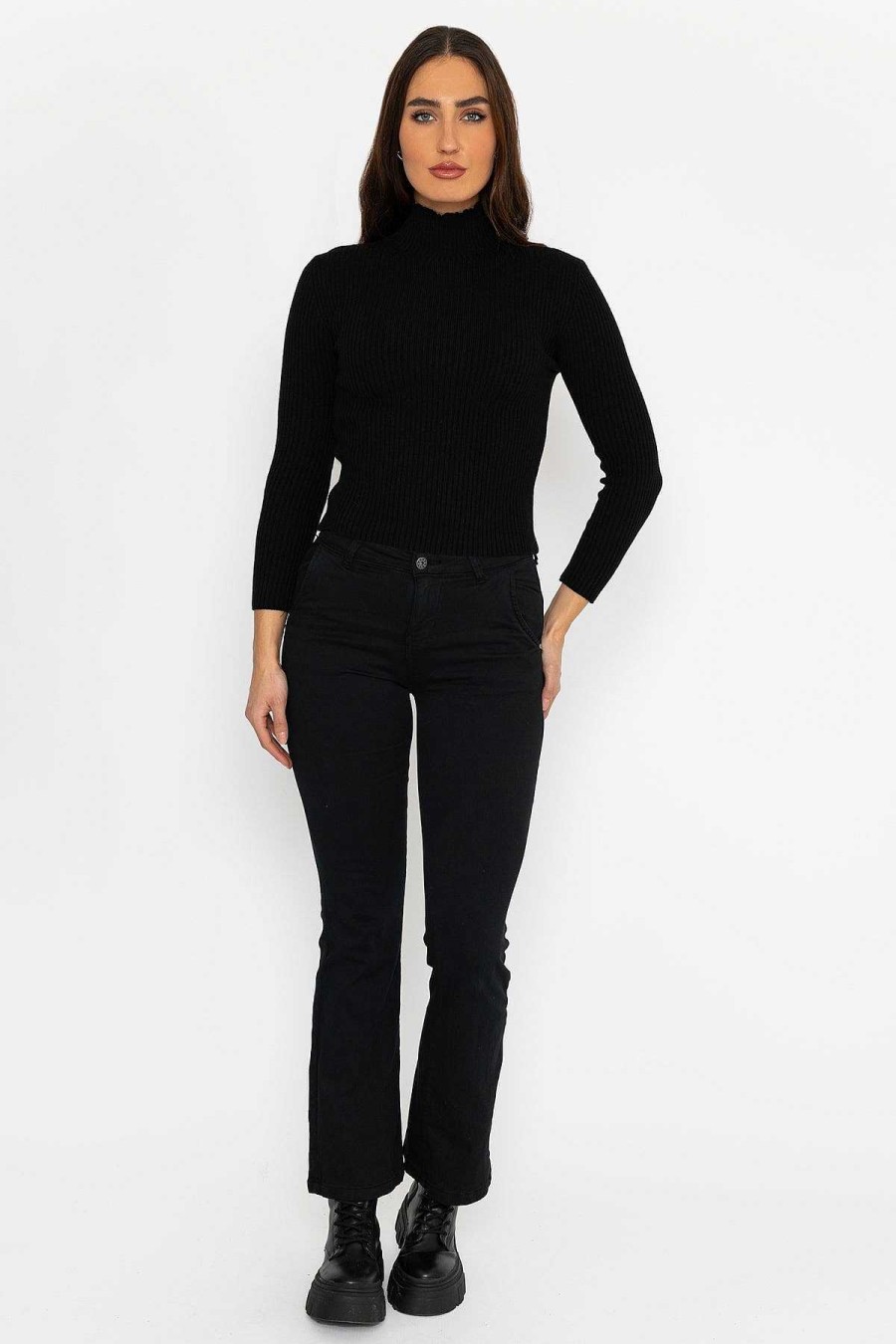 Jumpers & Cardigans | Pala D'oro Sport Rib Polo Knit In Black