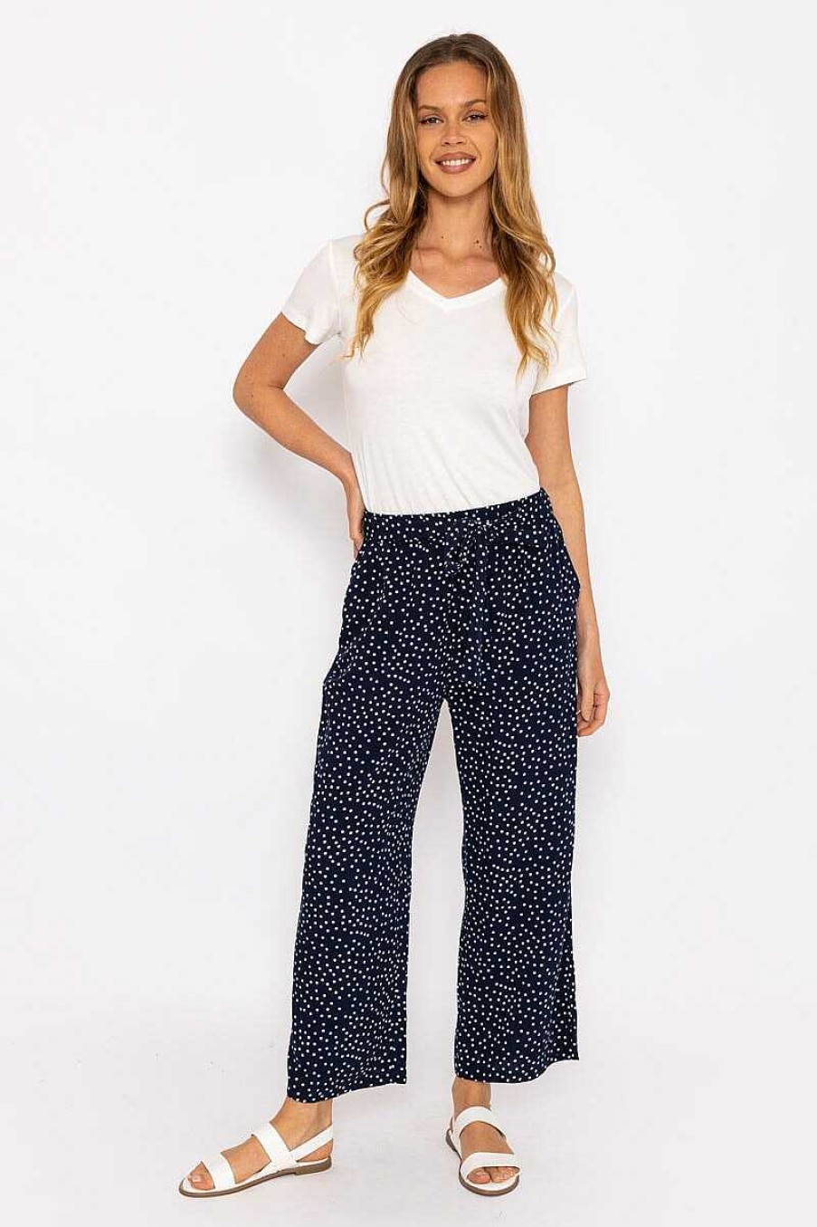 Jeans & Trousers | Kelly & Grace Weekend Wide Leg Navy Polka Dot Trousers