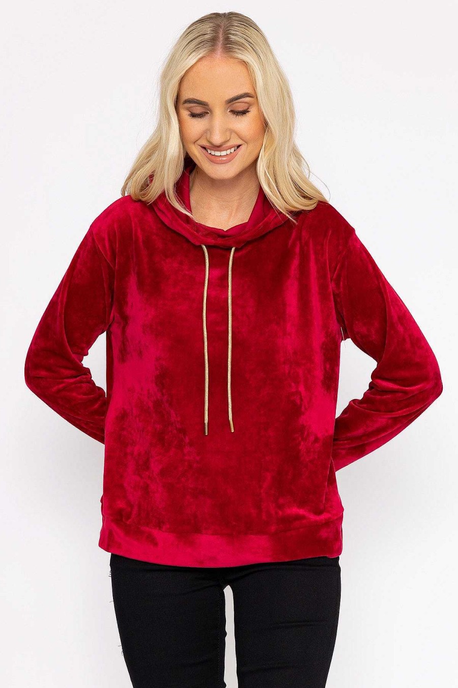 Hoodies & Sweatshirts | Kelly & Grace Weekend Velvet Hoody In Burgundy