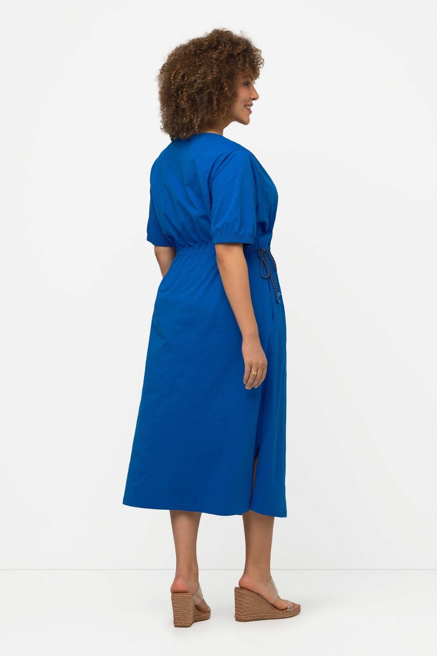 Dresses | Ulla Popken Blue Short Sleeve Drawstring Waist Midi Dress