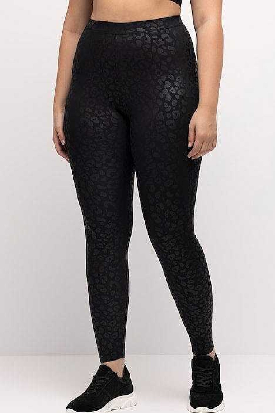 Jeans & Trousers | Ulla Popken Tonal Leopard Print Stretch Leggings In Black