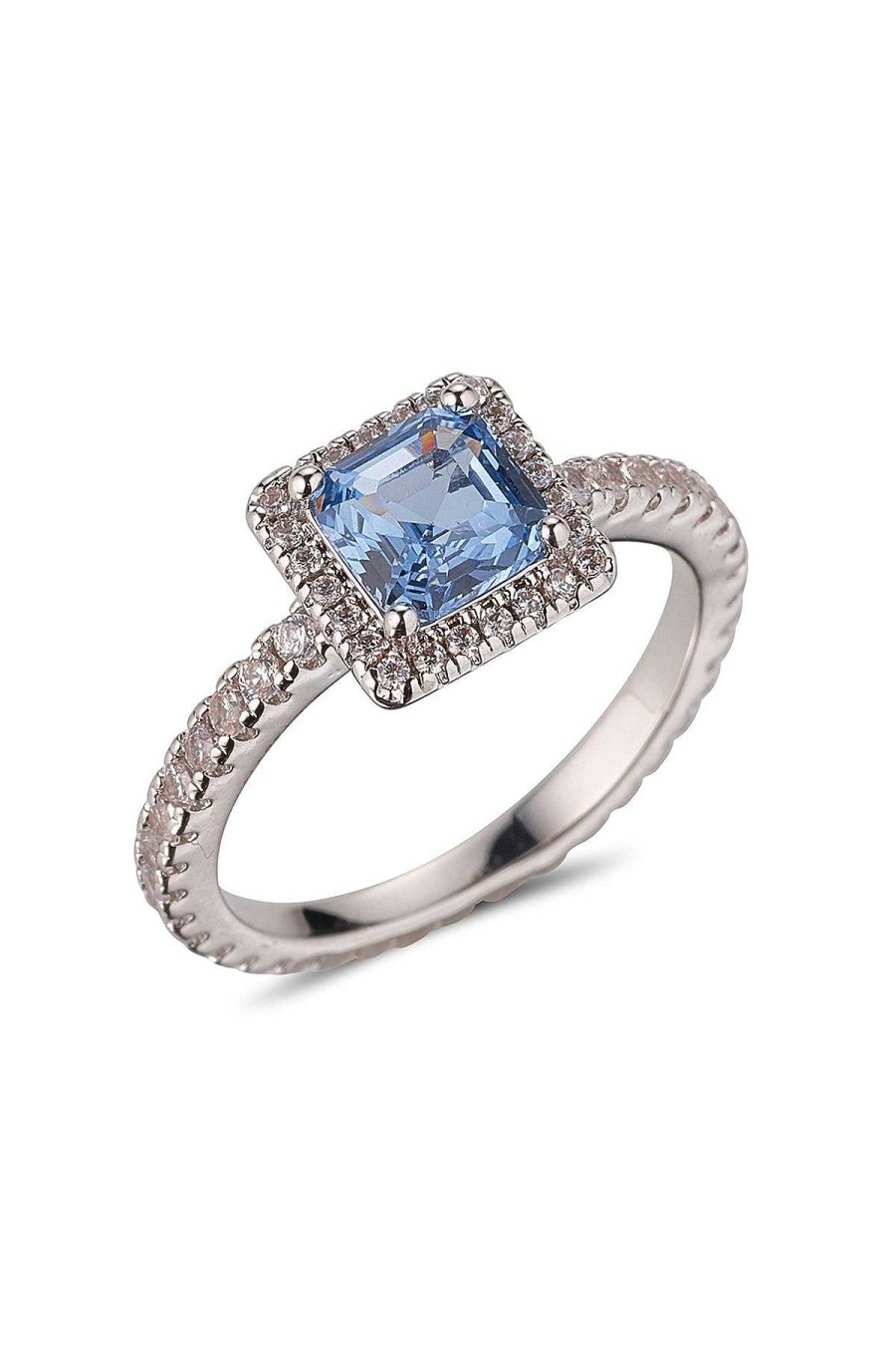 Jewellery | Knight & Day Blue Cz Rhodium Ring Size 7