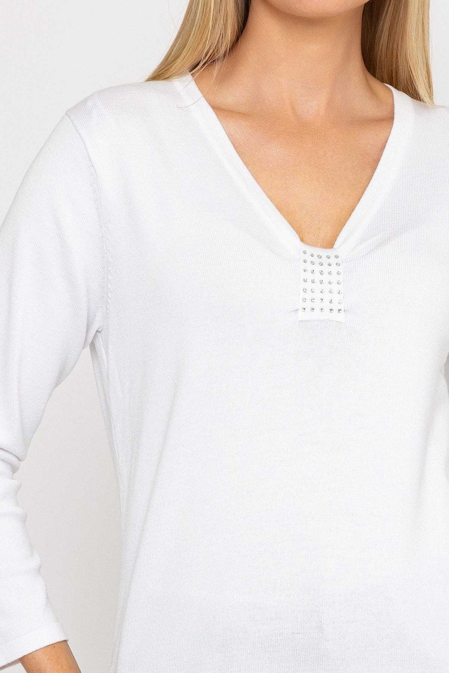 Jumpers & Cardigans | Voulez Vous Plain Knit Sweater With Diamonte Detail In White