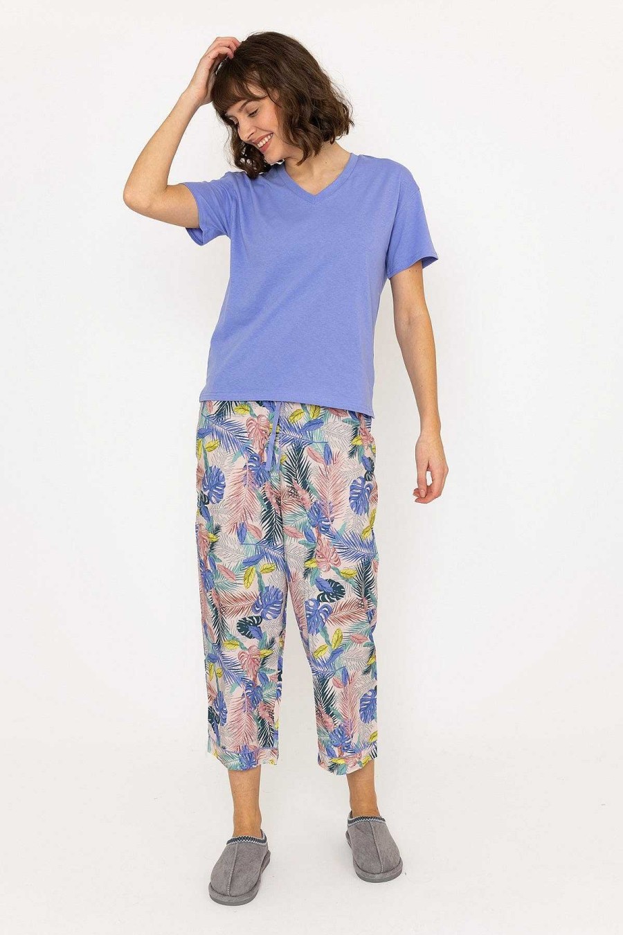 Nightwear | Cherish Accessories Pyjama Top And 3/4 Bottoms In Purple