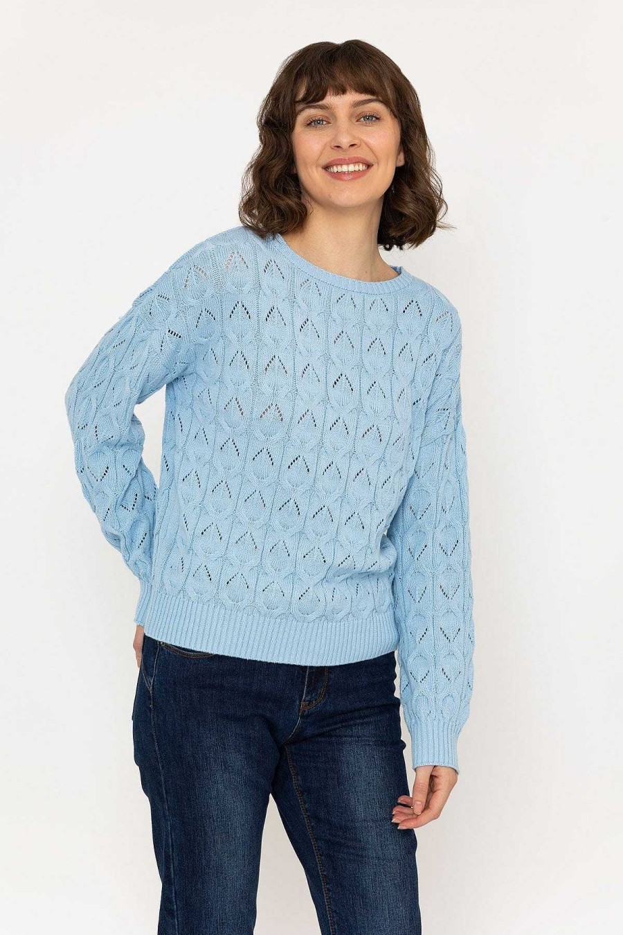 Jumpers & Cardigans | Kelly & Grace Weekend Textured Crew Neck In Blue