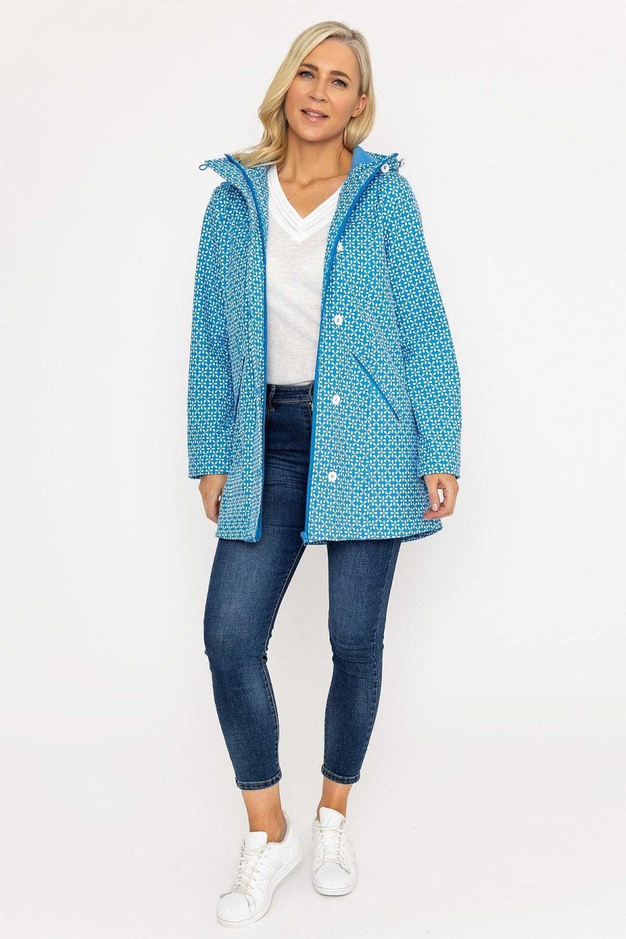 Coats & Jackets | Voulez Vous Blue Geo Print Bonded Jacket