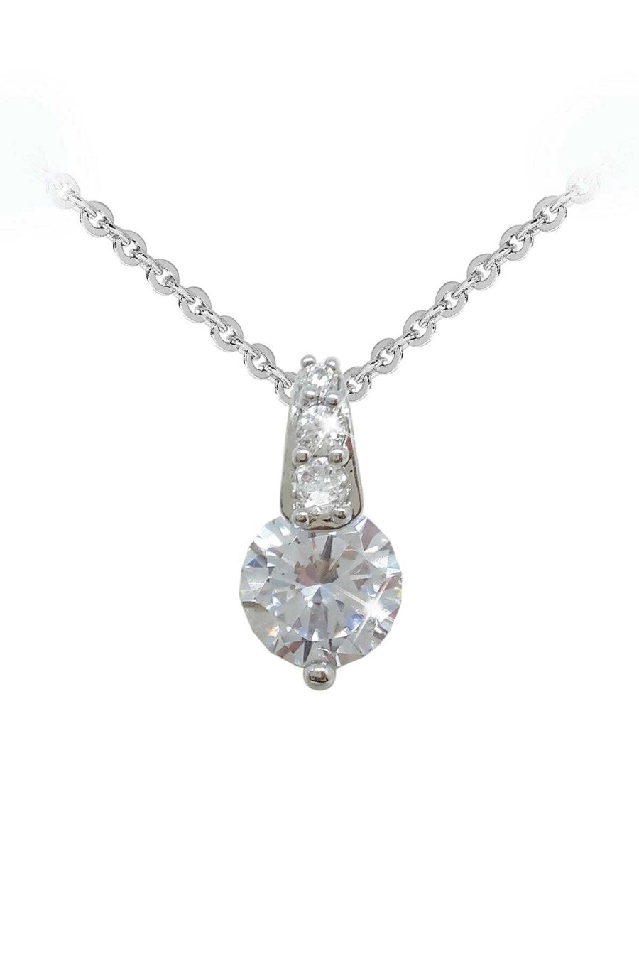 Necklaces | Tipperary Crystal Jewellery Silver Round Stone Pendant With Pave Bale