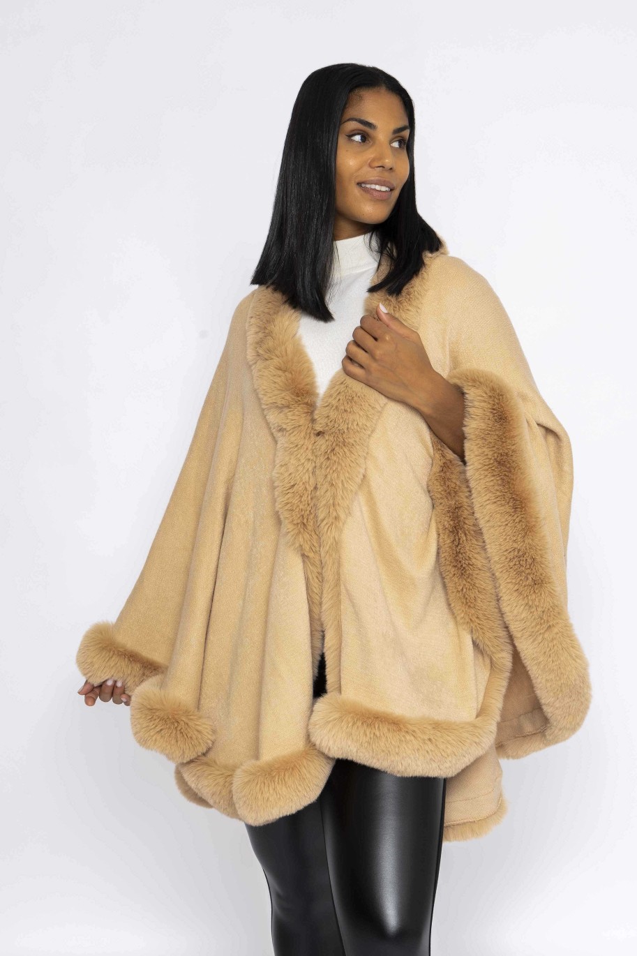 Coats & Jackets | J'aime la Vie Faux Fur Trim Wrap In Camel