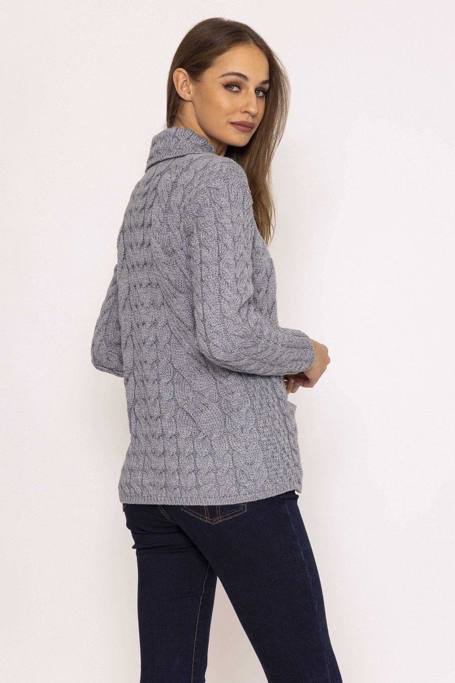 Jumpers & Cardigans | Aran Woollen Mills Supersoft Merino Wool Women'S Cardigan In Grey