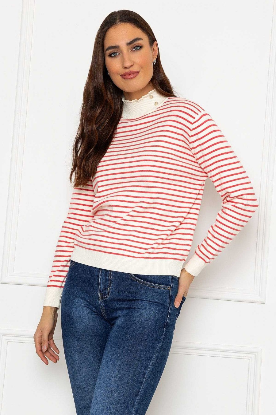 Jumpers & Cardigans | J'aime la Vie Stripe Turtleneck In Orange