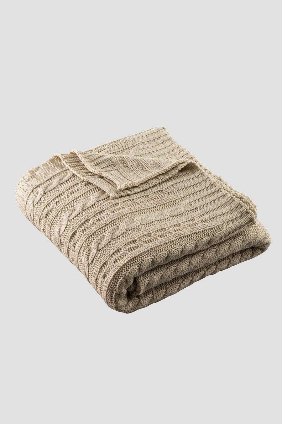 Throws | Galway Crystal Warm Grey Aran Knit Throw