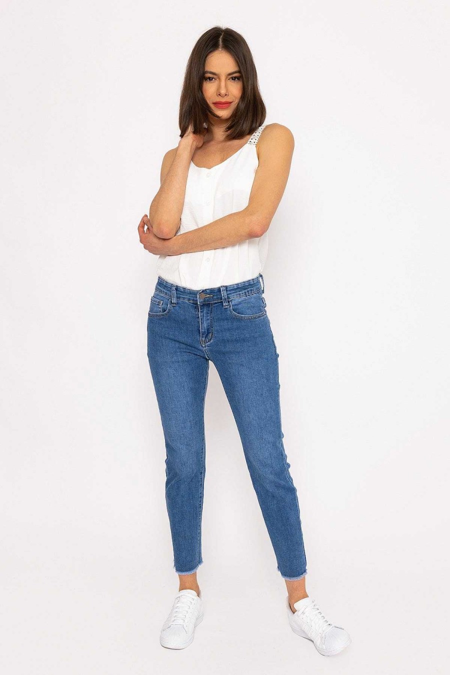 Jeans & Trousers | Kalisson Frayed Hem Jeans In Denim