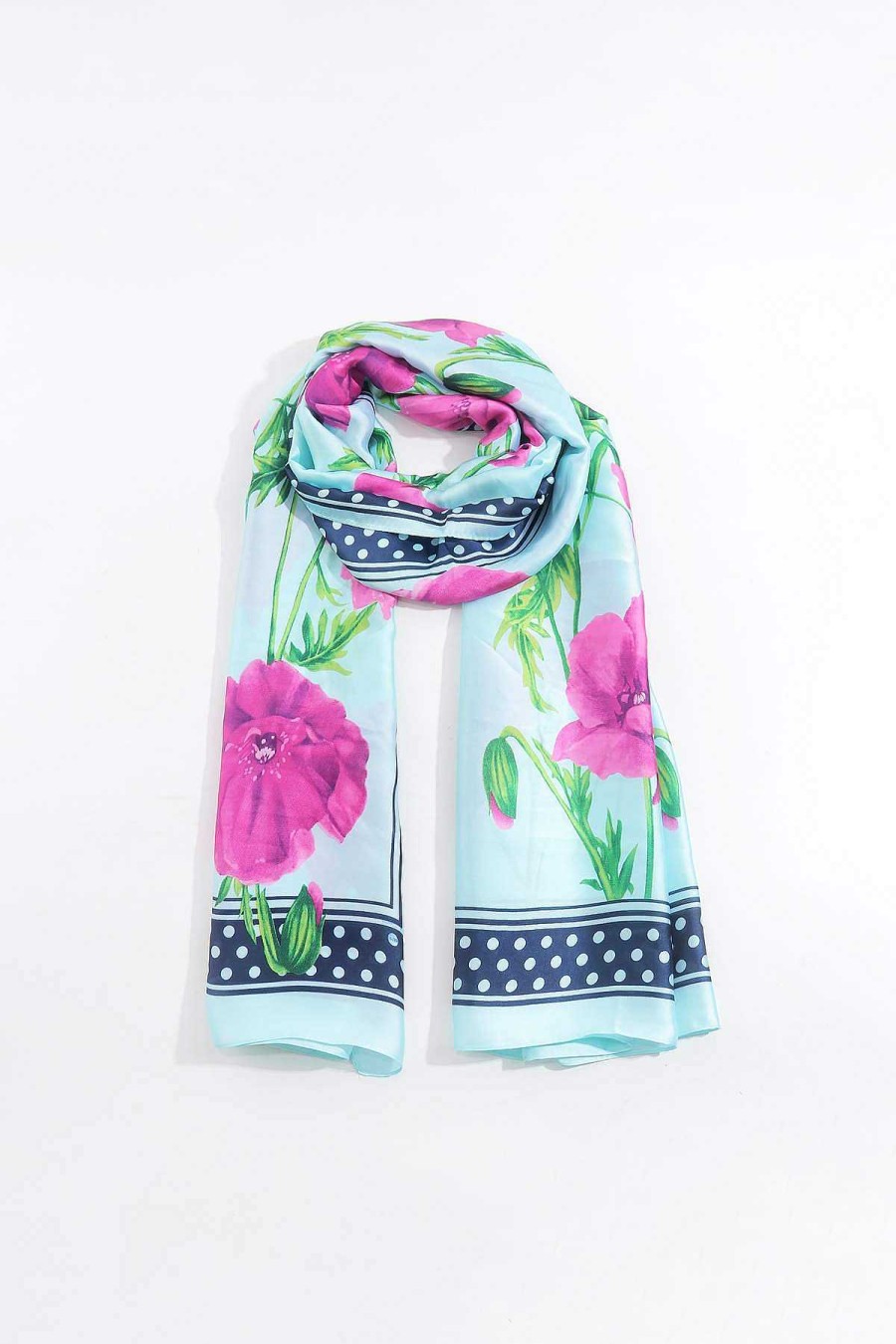 Accessories | SOUL Accessories Floral Polka Boarder Scarf In Blue