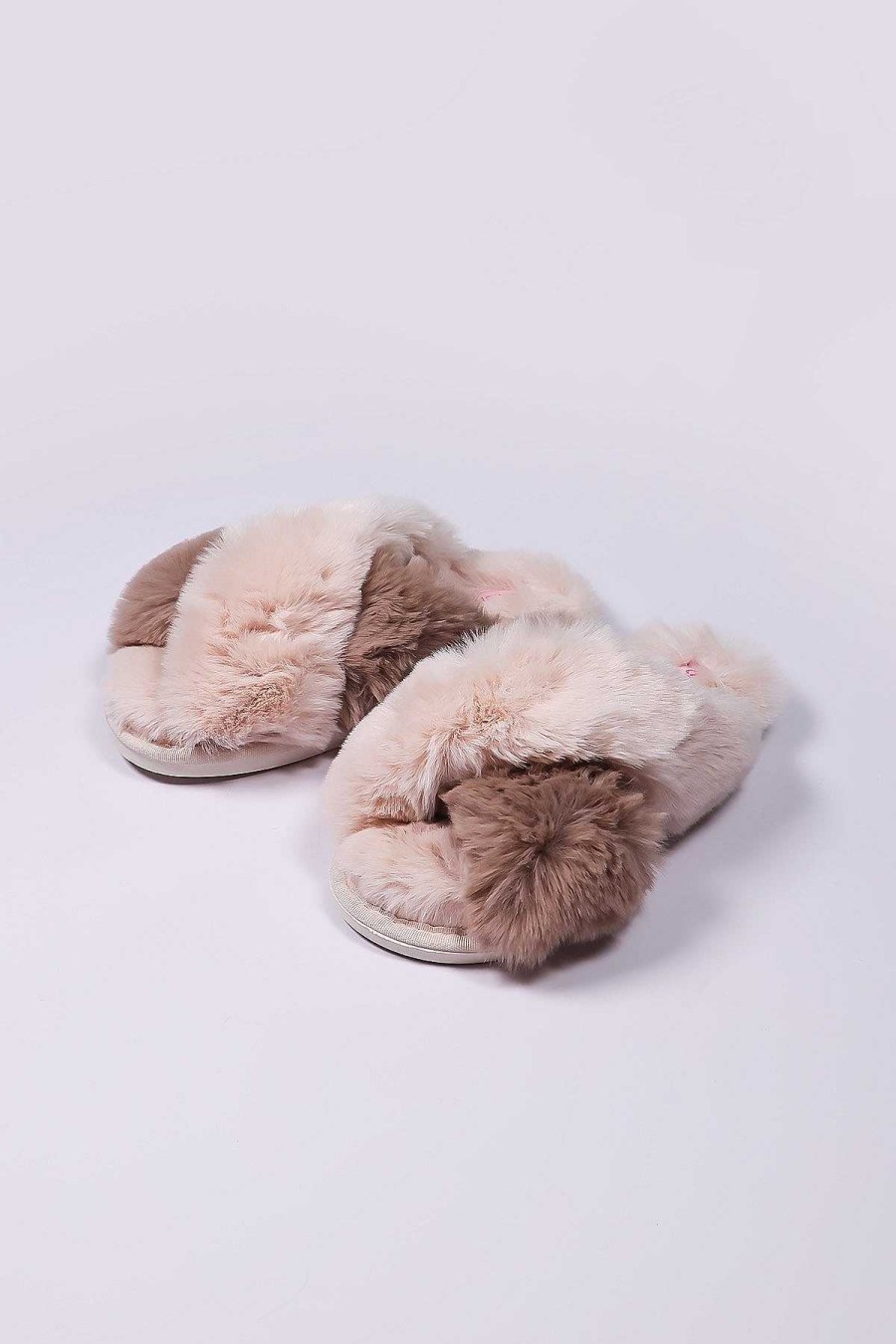 Nightwear | Cherish Accessories Cream Faux Fur Contrast Slippers