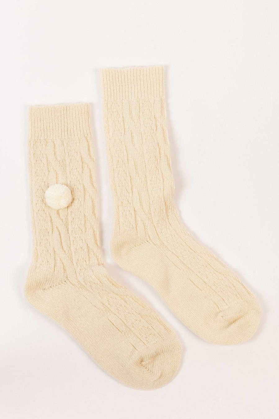 Nightwear | Cherish Accessories Wool Blend Pom Pom Socks In Cream