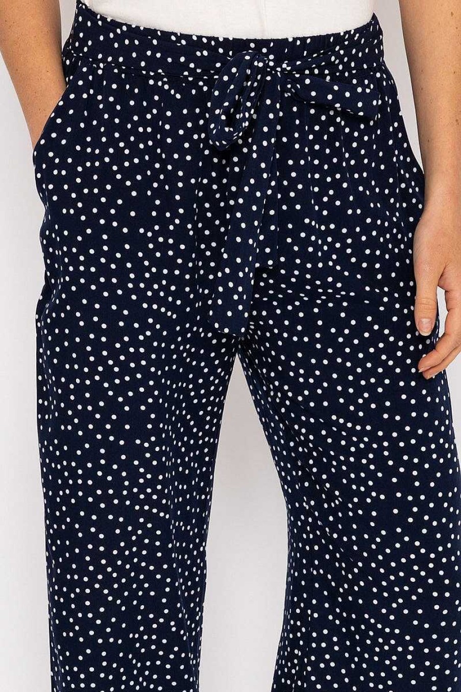 Jeans & Trousers | Kelly & Grace Weekend Wide Leg Navy Polka Dot Trousers