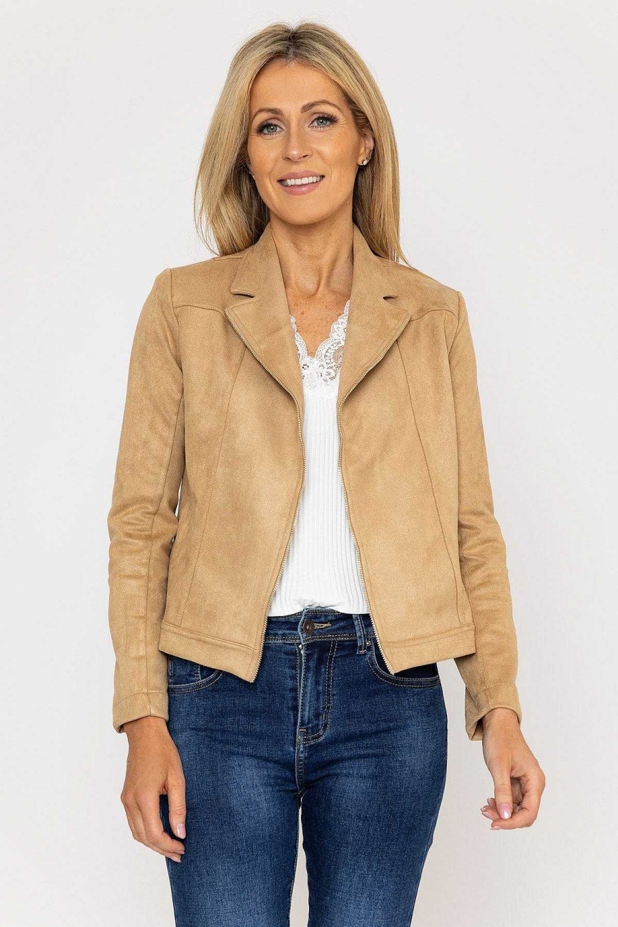 Coats & Jackets | J'aime la Vie Suedette Zip Jacket In Camel