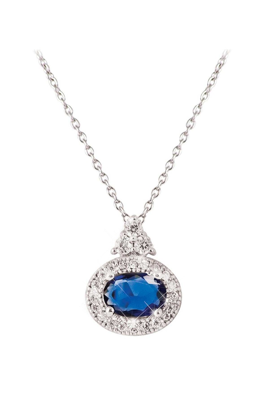 Boxed Gifts | Tipperary Crystal Jewellery Silver Oval Sapphire White Surround Pendant