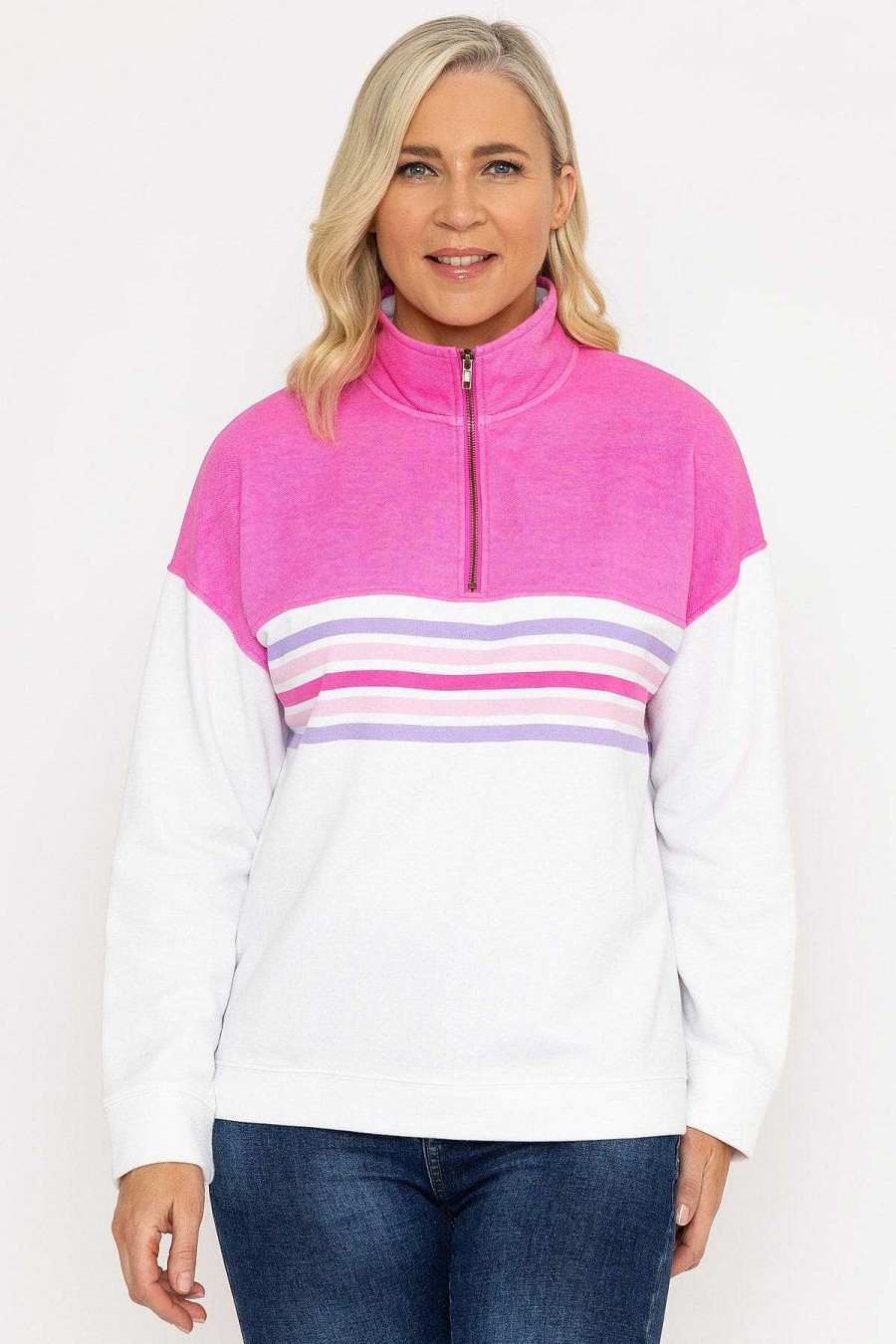 Hoodies & Sweatshirts | Voulez Vous Pink 1/2 Zip Pique Colour Block Top