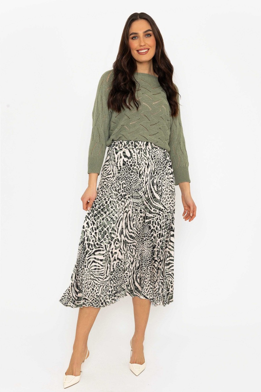 Skirts & Shorts | Pala D'Oro Khaki Animal Print Pleated Skirt