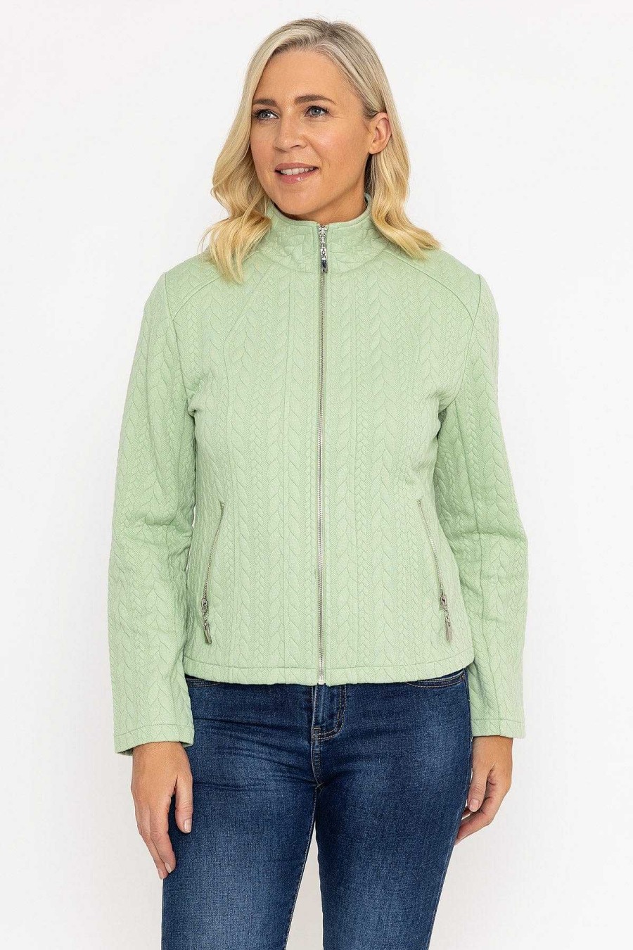 Coats & Jackets | Voulez Vous Textured Jersey Zip Jacket In Green