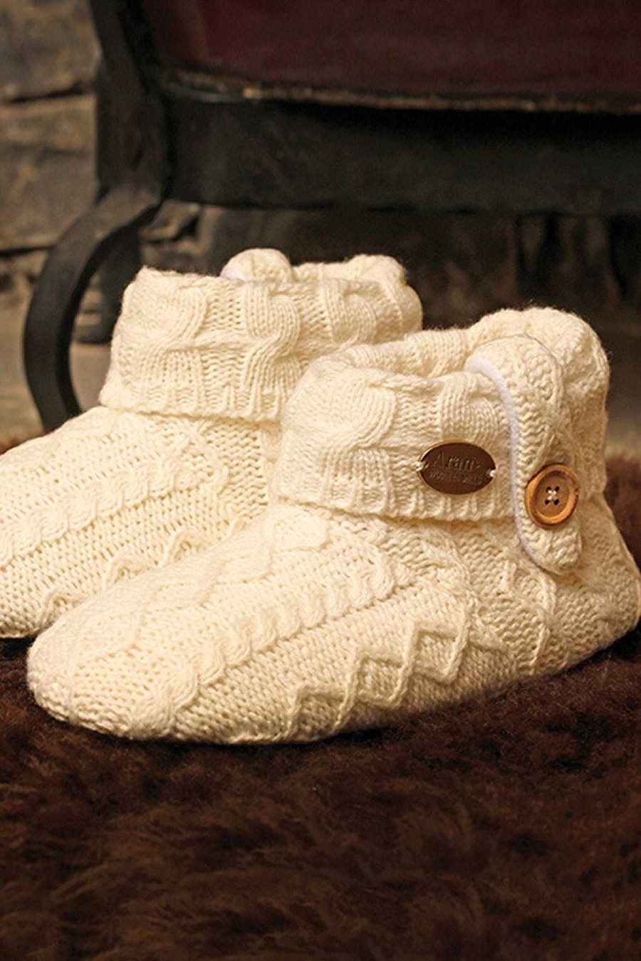 Nightwear | Aran Woollen Mills Kids Cable Knit Boot Slippers