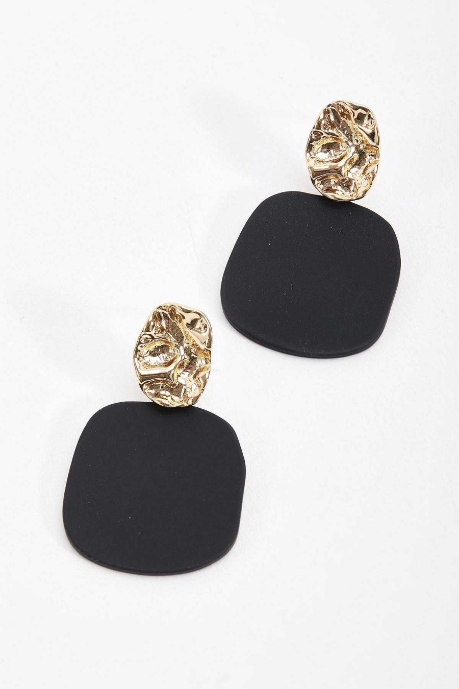 Earrings | Soul Jewellery Geometric Textured Earrings In Gold & Black