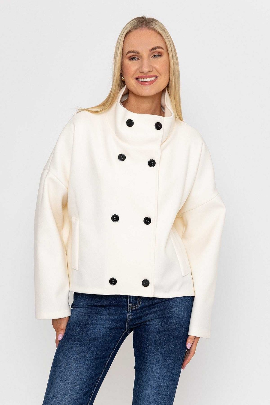 Coats & Jackets | Pala D'oro Short Funnel Neck Jacket In White