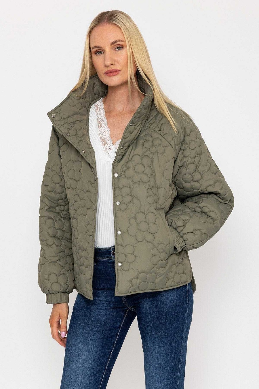 Coats & Jackets | J'aime la Vie Khaki Floral Quilt Boxy Jacket