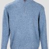 Jumpers & Cardigans | Aran Woollen Mills Men'S Donegal Blend V-Neck Zip Sweater In Blue