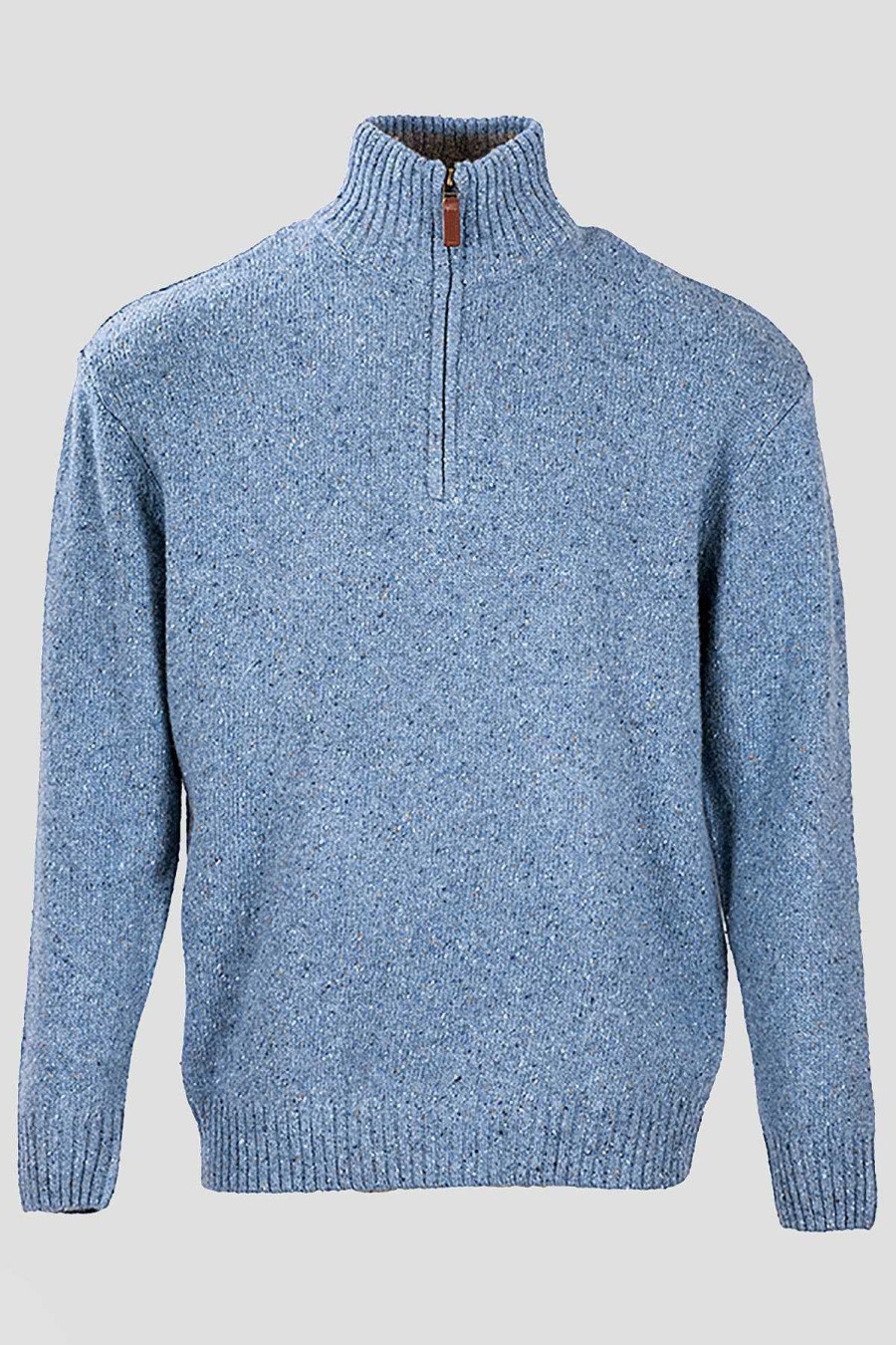 Jumpers & Cardigans | Aran Woollen Mills Men'S Donegal Blend V-Neck Zip Sweater In Blue