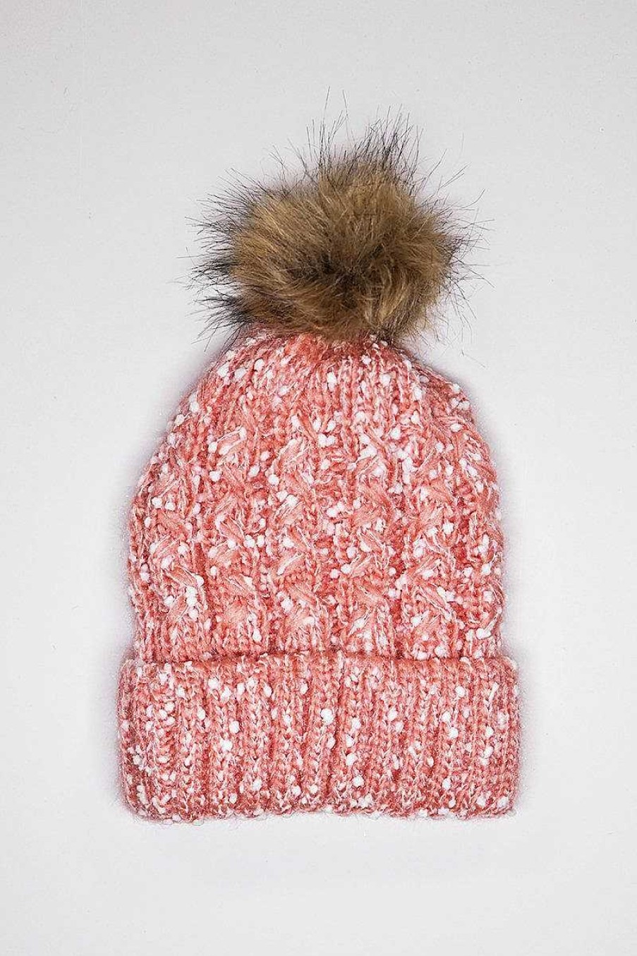 Hats | SOUL Accessories Chunky Knit Hat With Bobble In Multi Tone Pink